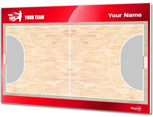 ETISPORT Handball-Taktiktafel für Trainer. Beidseitig, geeignet für trocken abwischbare Marker. Personalisiert mit Farbe, Teamwappen oder Logo, Name und Verein. (Large)