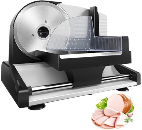 WUDLi Commercial Meat Slicer,200w Frozen Meat Cheese Deli Slicer, Electric Food Slicer, With Safety Switch, 190mm Diameter Blade, 0-15mm Thickness Adjustment, Suitable For Cheese, Bread, Meat 110V