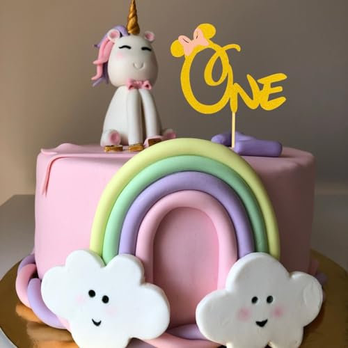 Craft Cart Mickey Mouse Gold Glitter One Paper Cake Topper for Baby Girl Birthday Party Decoration Design Idea