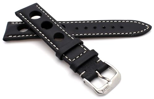 Sulla RIOS1931 Kaluga Rallye vintage Rindsleder Uhrenarmband handgemacht in Deutschland Robust 22mm Schwarz