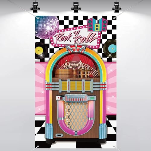 Jukebox Ausschnitt Fotografie Hintergrund 50er Jahre Rock and Roll Banner Geburtstagsfeier Dekoration Baby Dusche Hintergrund Poster Zubehör 200x140CM