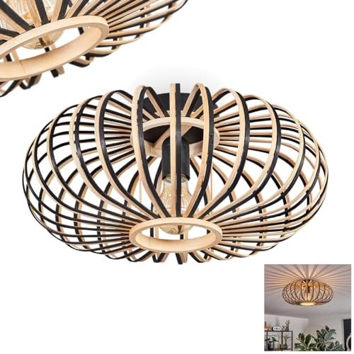 Deckenleuchte Oravi, moderne Deckenlampe aus Metall/Bambus in Schwarz/Naturfarben, Deckenleuchte im Boho-Design mit tollem Lichteffekt an der Decke, Ø 40 cm, 1-flammig, 1 x E27, ohne Leuchtmittel