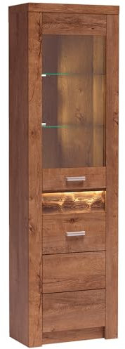 Lomadox Eckschrank Eck-Vitrine Standvitrine Vitrinen-Eckschrank Wohnzimmerschrank modern in braun mit LED Beleuchtung