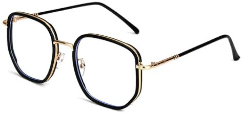 Blue Light Glasses Black and Gold Frame Blue Light Blocking Glasses Anti Glare Headache Eyes Strain Gaming Glasses Computer Screen Glasses Fashion Blue Light Glasses Womens Mens with Spectacle Case