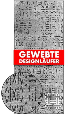 KARAT Premium Teppichläufer gewebt mit Muster - 80 x 300 cm, Silber - Flauschiger Baumwoll Teppich - Läufer für Küche, Flur & Wohnraum - Flurläufer Küchenläufer Flurteppich (Vena)