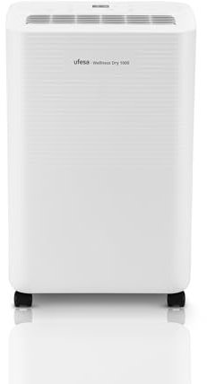 Ufesa Wellness Dry 1000 Deshumidificador 250W, 10L/24h, Silencioso 47dB con Panel Intuitivo, Función Secado Ropa, Sensor de Humedad, 2L capacidad, 2 Velocidades, Temporizador, Hasta 40m2