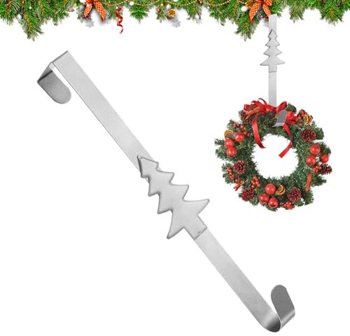 Wreath Hanger for Front Door Wreath Hanger,Christmas Wreath Hanger Wreaths,30 Cm Metal Christmas Tree Decor Hooks Wreath Hook for Front Door Decoration Christmas Decorations Home Wall Garland (Silver)