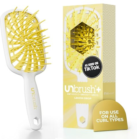 FHI Heat UNbrush Plus — Curly Hair Brush for Gentle & Effective Detangling on Wet or Dry Fragile Hair Types — Detangler Brush w/ 84 UltraFlex Bristles, Ultra-light, Vented, Anti Static Hairbrush