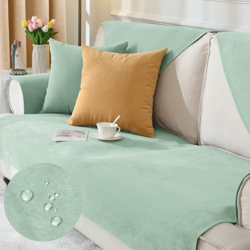 Alishomtll Sofabezug 1/2/3/4 Sitzer, Universelle Wasserdicht Sofa Überzug Ecksofa, L Form Couch Überzug, Hund Katze Anti-rutsch Sofaüberwurfe Sofaschoner für Wohnzimmer (Grün, 110x180cm)