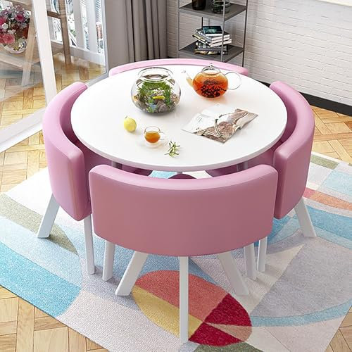 LHXLSH Runder Esstisch Mit 4 Stühlen Set, 5-teiliger Küchentisch Und Stühle, für Geschäfte, Besprechungen, Kleine Runde Tische, Büro-Konferenztische(Pink)