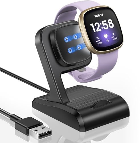 Charging Dock Compatible with Fitbit Versa 3/4 & Sense 1/2, Magnetic Charger Stand for Versa 3/4 for Sense 1/2 with 4.9ft Charging Cable Charger Replacement Accessories