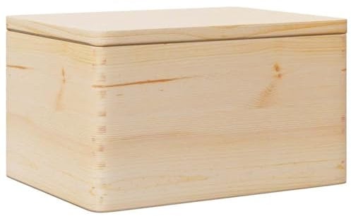 vidaXL wooden storage box - solid pine chest with hinged lid - 40x30x23 cm for living room/bedroom/playroom - ic unfinished wood finish