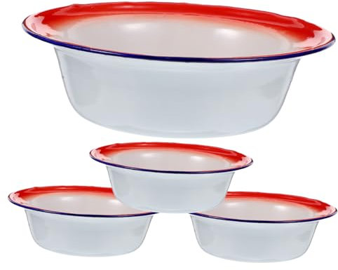 Ciieeo 4pcs Enamel Basin Enamel Grease Container Wash Basin Pho Bowl Spa Bowls for Facials Soup Basins Enamel Bowls Vintage Food Serving Bowls Enamel Mixing Bowl Red Plates Dip Bowls