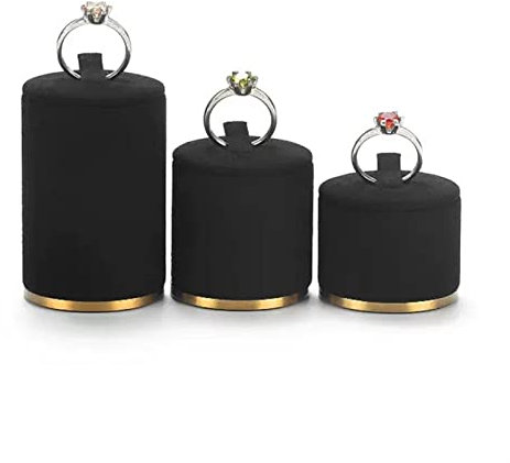 Schmuck-Organizer-Ständer, Schmuck-Ringständer-Halter-Display-Set, Ringhalter, Aufbewahrung, Schmuck-Organizer, Schmuckständer, Sockel, Display, 3-teiliges Set, schwarzer Samt Schmuckhalter