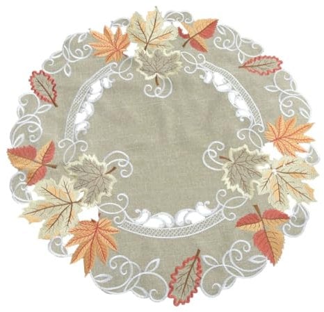 Tischläufer Tischdecke Mitteldecke Deckchen Leinen-Optik Herbst Blätter Grün (ca. 60 cm rund)