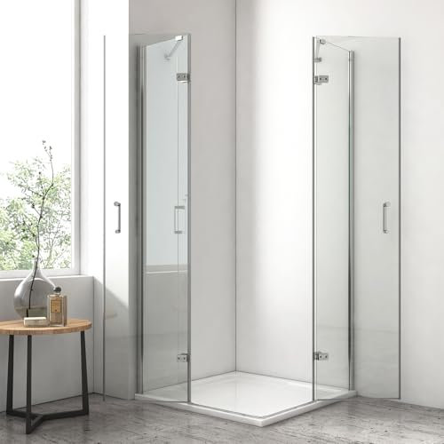 EMKE Duschkabine 80 x 80 x195 cm Duschtür Pendeltür mit Seitenwand, Eckeinstieg Duschabtrennung Falttür Faltbar Eckeinstieg Duschkabine, 5mm Duschwand Glas Fertigdusche Komplettdusche