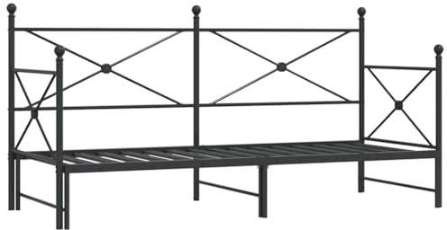 vidaXL Tagesbett Ausziehbar ohne Matratze Schwarz 80x200 cm Stahl, Schlafbett, Schlafsofa, Couchbett, Gästebett, Tagesbettsofa, bequemes Schlafsofa