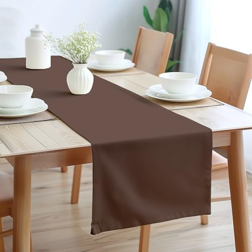 Encasa XO Table Runner Größe 32x150 cm | Baumwoll -Leinwand Stoff | Dunkeltaupe Solid Color | Waschbarer und dauerhaft