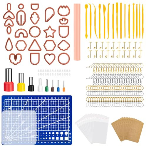 Jesustree Polymer Ton Ausstecher Ohrringe Set mit Ausstechformen, Modellierwerkzeug und Ohrring-Zubehör DIY für Schmuckherstellung aus Polymerton