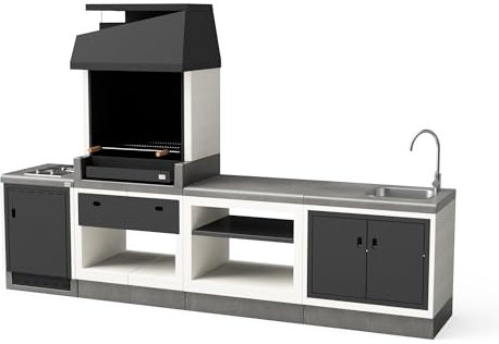 MAESTRO FERRETERO Tuozi Kitaway Kitaway 36 Stück, Outdoor-Kitaway mit OTTE-Grill, Gaskochfeld, Edelstahlspüle, Metallschublade und Doppeltür für Kohle und Holz (313 x 63 x 206 cm)