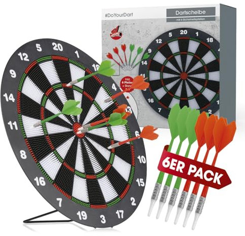 #DoYourDart Kunststoff Freizeit-Dartscheibe 180 Fun| Komplettset | 6 Soft-Dartpfeile mit Kunststoffpitze | Klassisches Dartboard für Einsteiger