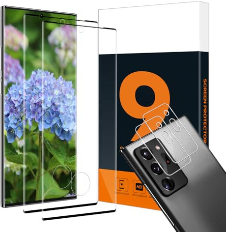 Carantee 2 Pack Verre Trempé pour Samsung Galaxy Note 20 Ultra 5G, +2 Caméra Protecteur, Haute Sensibilité, 3D plein écran vitre protection, Dureté 9H, Ultra HD Samsung Note 20 Ultra protection écran
