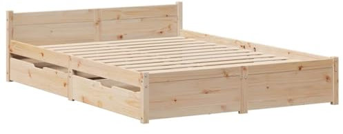vidaXL Massivholzbett, Holzbett Bett mit Schubladen, Bettgestell Bettrahmen mit Lattenrost, Doppelbett für Schlafzimmer, 120x190cm Kiefer