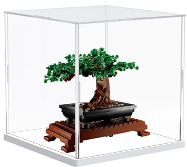 DuvinDD Acrylic Display Case for LEGO Botanicals Bonsai Tree 10281,Clear Acrylic Display Box for Collectibles Dustproof Protection Showcase(25x25x25cm,White Base)