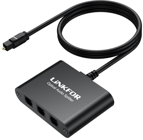 LiNKFOR Toslink Splitter, 1x3 Digitaler Audio Verteiler, Aluminiumgehäuse, LPCM 2.0, Dolby Digital und DTS Unterstützung, Optischer Splitter mit 1m Optisches Kabel für PS3 DVD HDTV STB etc