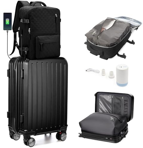SZLX Vakuum Handgepäck Koffer 55x40x20cm für Ryanair mit Pumpe Reisekoffer für Flugzeug Handgepäck 55x40x20cm mit 4 Rädern und Zahlenschloss,Koffer Trolley Reisekoffer,Leicht Gepäckstück Set
