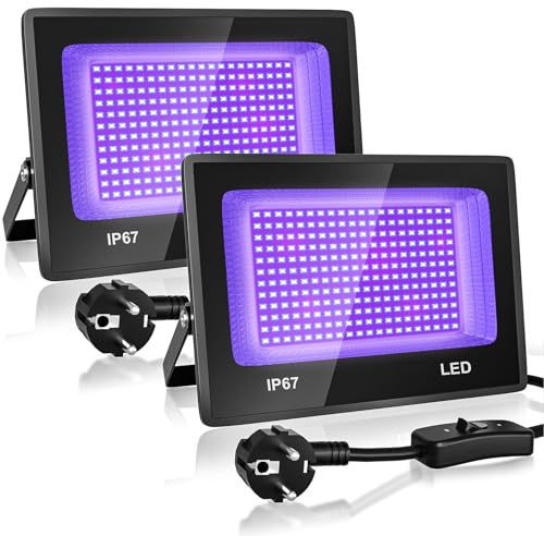 CREATESTAR 100W LED Schwarzlicht Strahler 2PC IP67 UV Schwarzlicht Fluter 385-400nm LED UV Strahler UV Licht mit Schalter Für Halloween Dekorationen, Party Deko, Weihnachten, Körperbemalung