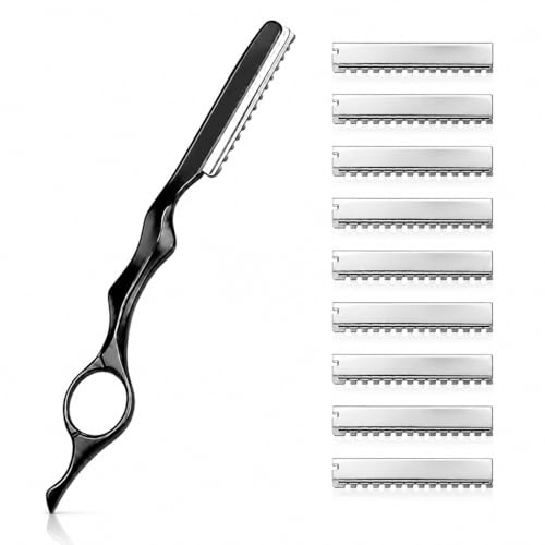 11PCS Hair Cutting Comb Set with Replacement Stainless Blades Black, Hair Styling Razor Comb for Cutting Hair, Professional Hairdressing Trimming Thin Tool for Salon and Home Use Styling Accessories