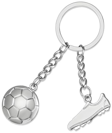 Uzndq 1 Stück Schlüsselanhänger Fussball,Fußball Geschenke Keyring Keychains für Jungs,Silber Schlüsselanhänger mit Fußballfans Geschenk für Jungen Kinder Männer Frauen