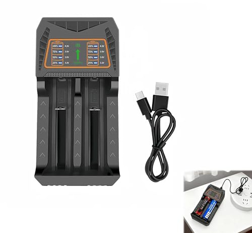 Chargeur Accu 18650 Universel avec Charge Rapide pour Piles Rechargeables Li-ION 3,7 V (18650, 18490, 18350, 17670, 17500, 16340, 14500), Câble USB C Inclus