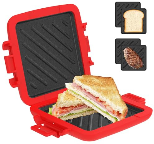Mikrowellen Sandwichmaker,Abnehmbarer Toast Maker Silikon,Spülmaschinenfest,Sandwich Toaster,für Sandwiches Heimbüro Schlafsaal Mikrowellenherd(Gules)