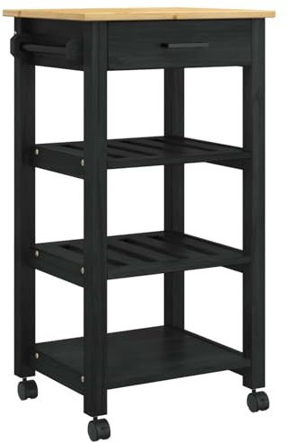 vidaXL Küchentrolley Monza Schwarz 48 x 40 x 88,5 cm Massivholz Kiefer