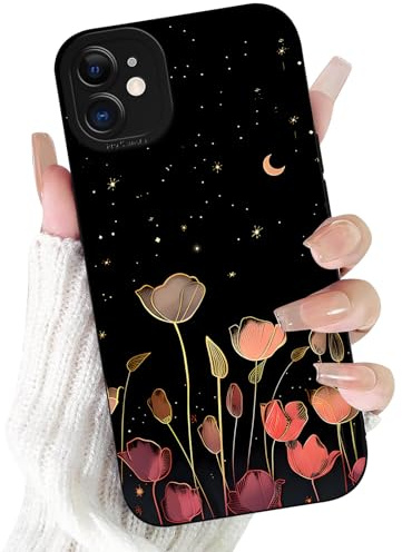 Tivkofk Cute Flower Print Phone Case for iPhone 11 floral Pattern Case 6.1, Aesthetic Trendy Stylish Design Women Girly Cover Slim Silicone Shockproof Camera Protective, Black