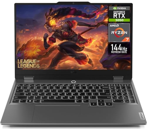 Lenovo Laptop Gamer LOQ NVIDIA GeForce RTX 5050 AMD Ryzen 7 250 16GB DDR5 SSD 512GB 15.6 FHD 144Hz Tastiera inglese Multitasking Avanzata e Gaming Competitivo