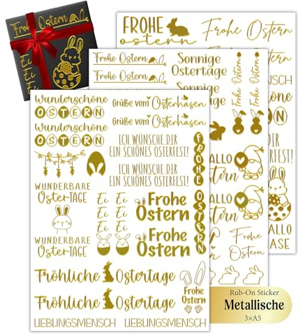 Oizemori Rub On Sticker Gold Metallbeschichtung Aufkleber Ostern | Hochwertige Oster Sprüche, geeignet für verschiedene Oberflächen wie Fotoalben, Gläser.