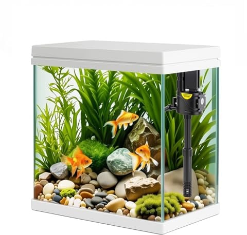 XM-320 Kleines Glas-Aquarium, 17 l, mit Filter und Licht, All-in-One quadratisches Desktop-Glas-Fischtank-Set mit Pumpe für Goldfische, Betta, Garnelen, Weiß