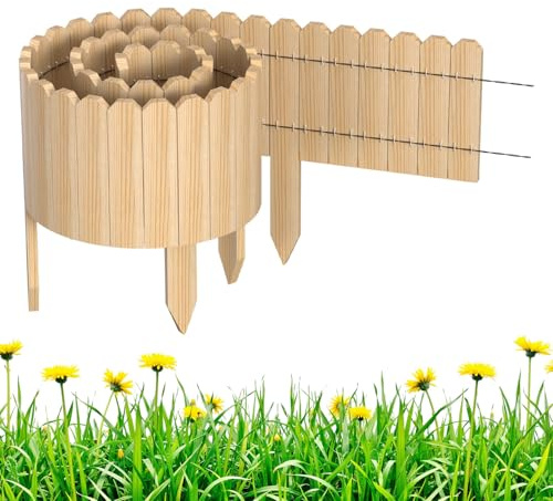Monucep Beeteinfassung Holz 40 x 200 cm, Flexible Rasenkante aus Holz für Garten,Blumenbeete und Rasenflächen,Mähkante Rollborder,Steckzaun für Blumenbeete,Natur, Höhe 40 cm