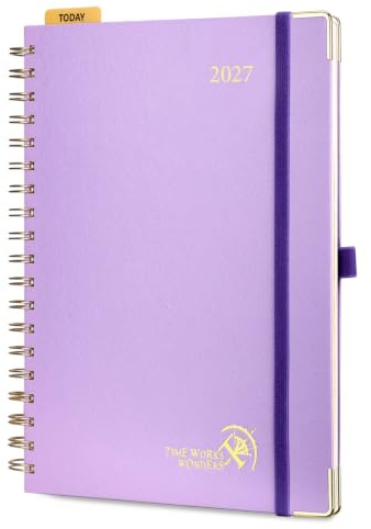 POPRUN Kalender 2027 Wochenplaner Vertikal A4(29,7 x 21cm) Spiralbuch | Hardcover,(Jan.2027-Dez.2027),Planer 1 Woche 2 Seite,(Montag - Sonntag),mit Plastiklineal,100 GSM Papier(Violett)