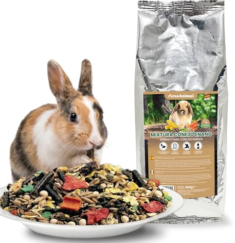 AreaAnimal - Comida Conejo Enano 900G, Comida Conejos Enanos con Ingredientes Naturales, Pienso Conejo Altamente Digestible, Pienso Conejos Enanos con Alto Aporte Energético, Alimento Conejos