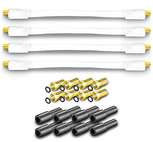 ARLI 4x Fensterdurchführung Ultra Slim Weiß – 0,2 mm Flachkabel + 8x F-Stecker + 8x Gummitüllen TV SAT DVB-S2 DVB-T2 für Fenster Türen Wohnwagen Camping weiss