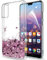 LeYi Coque pour Huawei P20 Etui avec Film de Protection écran, Fille Personnalisé Liquide Paillette Flottant Transparente 3D Silicone Gel TPU Antichoc Kawaii Housse pour Huawei P20 Or Rose