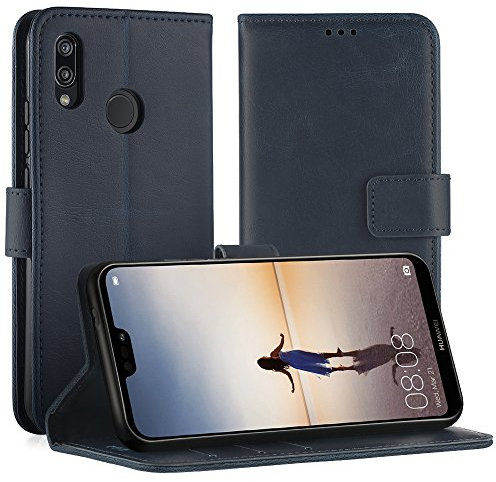 Simpeak Funda Compatible con Huawei P20 Lite (5,99 Pulgadas), Fundas Cuero Compatible con Huawei P20 Lite Silicona Case Soporte Plegable,Ranuras Tarjetas Azul