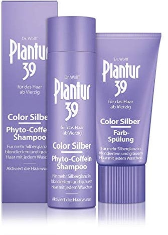 Plantur 39 Color Silber Phyto-Coffein-Shampoo, 250 ml + Farb-Spülung, 150 ml - Für mehr Silberglanz in blondiertem und grauem Haar | Gegen menopausalen Haarausfall