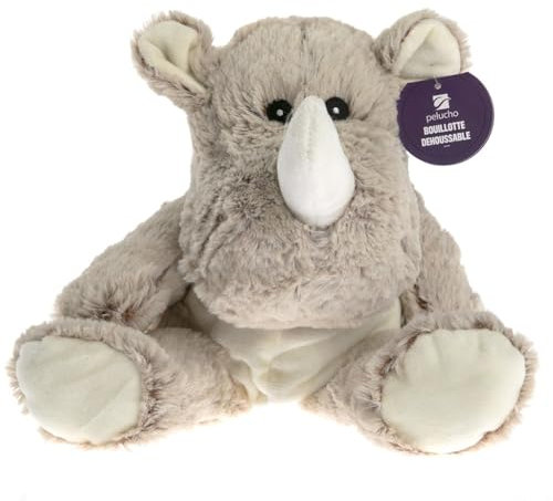 Pelucho - Peluche Bouillotte déhoussable Rhino - Made in France - Lavande et blé - Chaleur - Bien être - Douceur - Bouillotte sèche - Bouillotte Bébé - bouillotte micro-onde