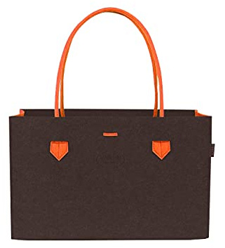 RAIKOU KULT Filz Tasche Shopper; in neuem Design; Filzkorb Einkaufstasche Henkeltasche Zeitungskorb Stabile Kaminholztasche Spielzeugtasche oder Picknick-Korb Strand (44 * 18 * 31 cm, Orange/Coffee)