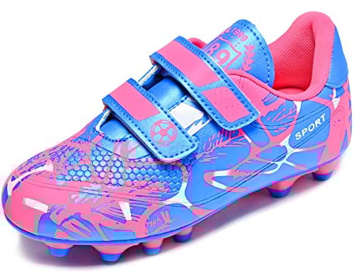Mitudidi Kids Football Boots Boys Girls FG/AG Soccer Athletics Running Sport Training Shoes Profession Competition Teenager Indoor Outdoor Cleats Sneakers for Unisex Pink Blue 1 UK